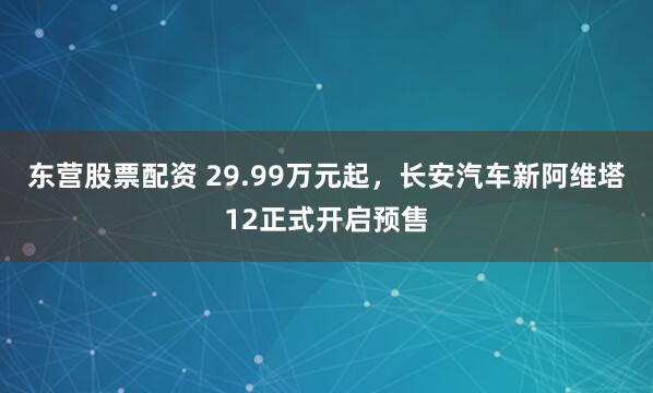 东营股票配资 29.99万元起，长安汽车新阿维塔12正式开启预售